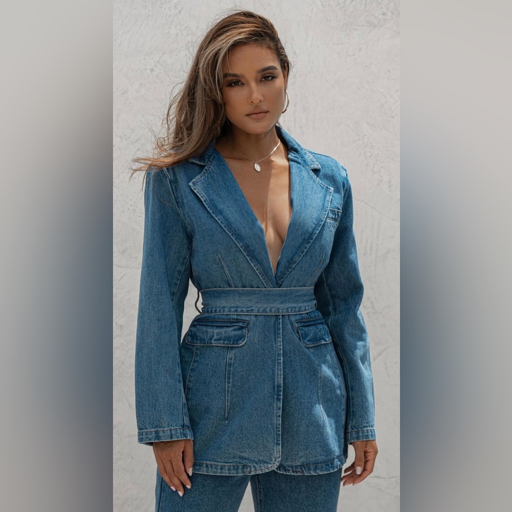 Nat & Liv X JLux Label Roberta Long Denim Jacket in Medium